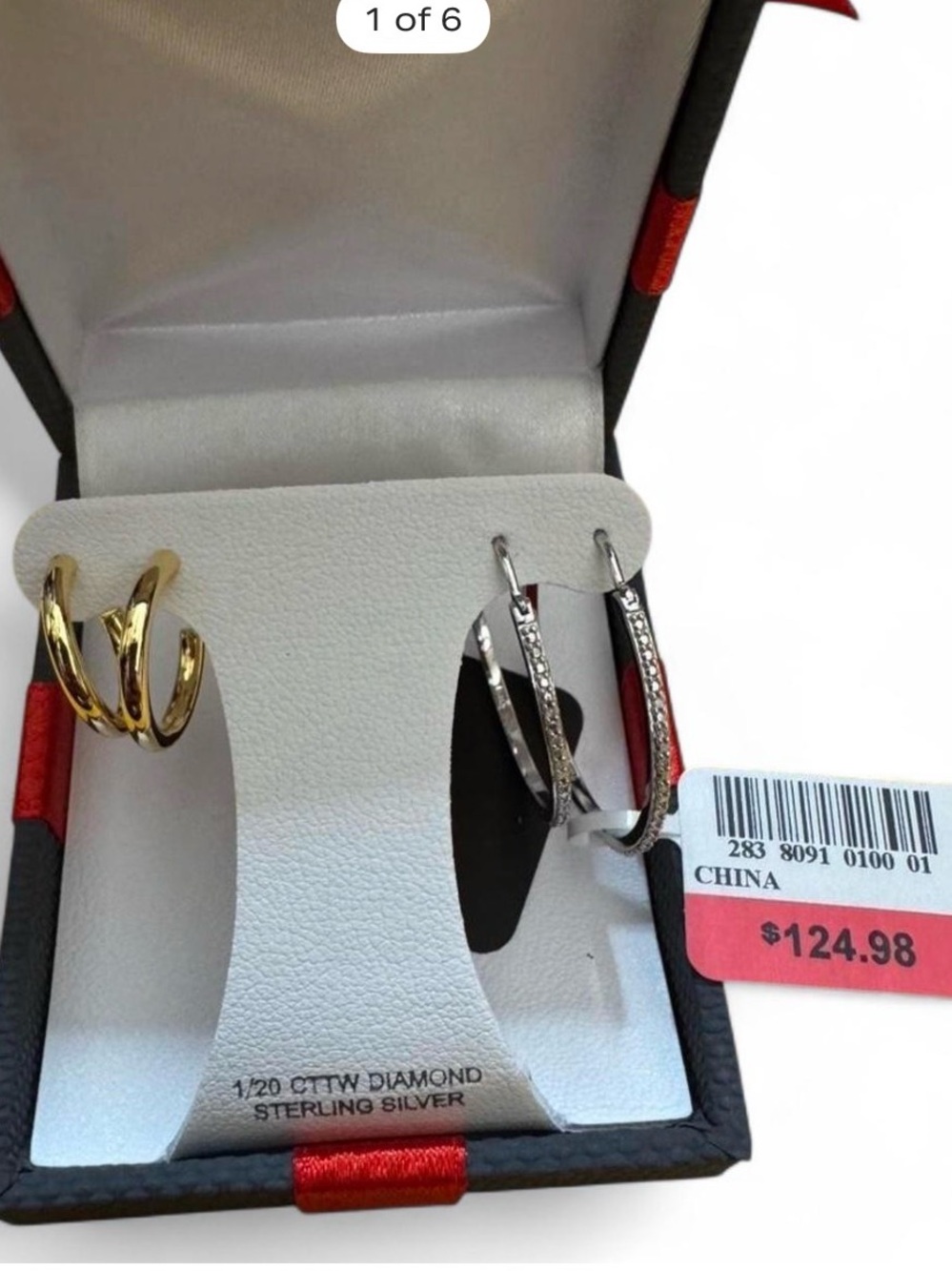 NWT 1/20 CTTW Diamond Sterling Silver Hoop Earring Set + Gold Hoops